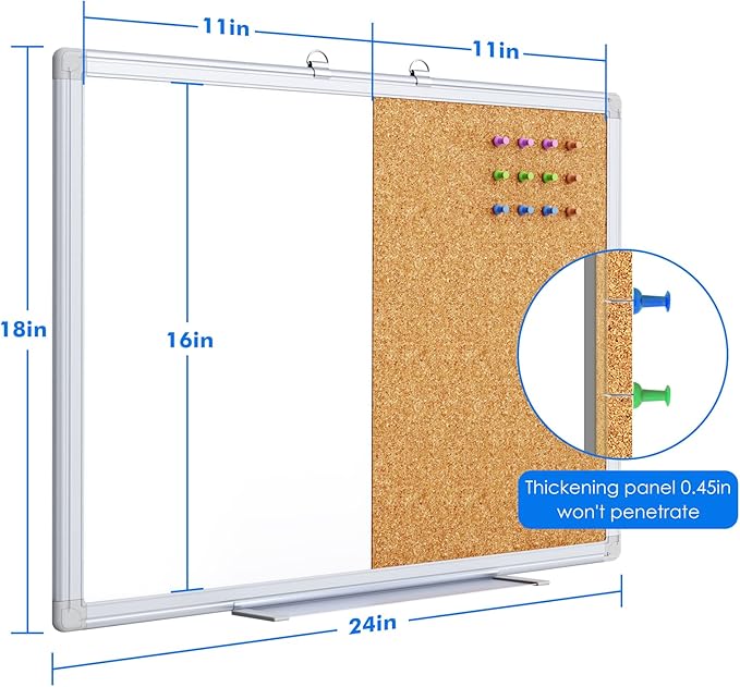 Magnetic White Board and Cork Board Combo, 24 X 18 inches Whiteboard Bulletin - Image 5