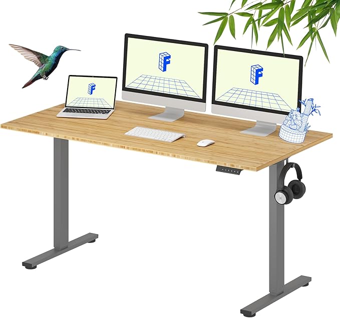 FLEXISPOT EN1 Bamboo Standing Desk, 60 x 30 Inches Whole-Piece Electric by FlexiSpot