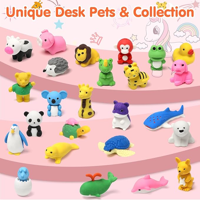 Moosia 34 Pack Animal Pencil Erasers - Image 9