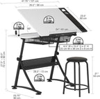 Fusion Drafting Table with Stool, Height Adjustable Desk with Tilt Top, Charcoal / White