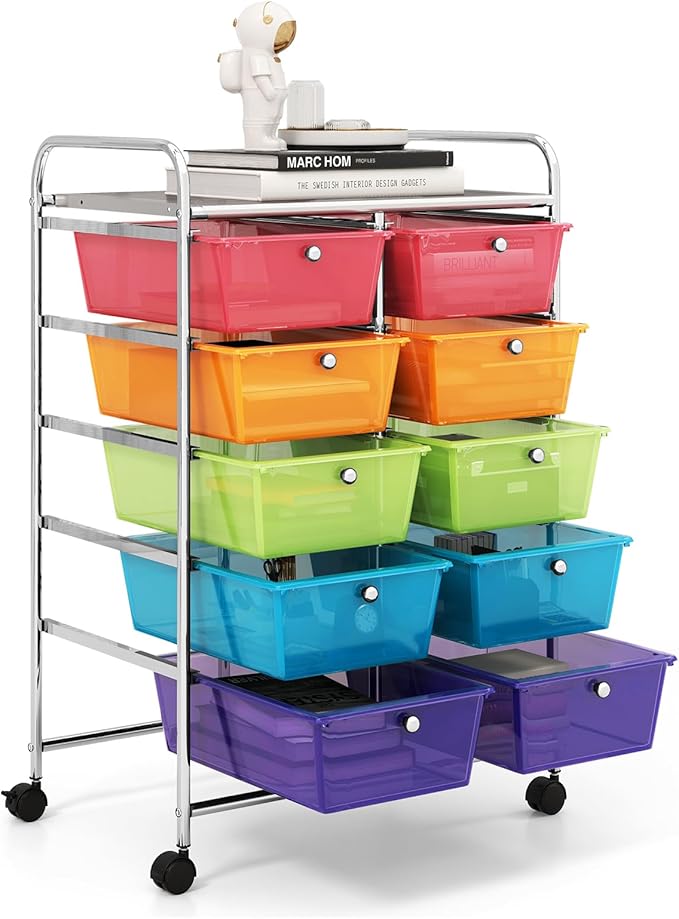 GOFLAME 10-Drawer Rolling Storage Cart, Art Craft Storage Organizer on Wheels by GOFLAME