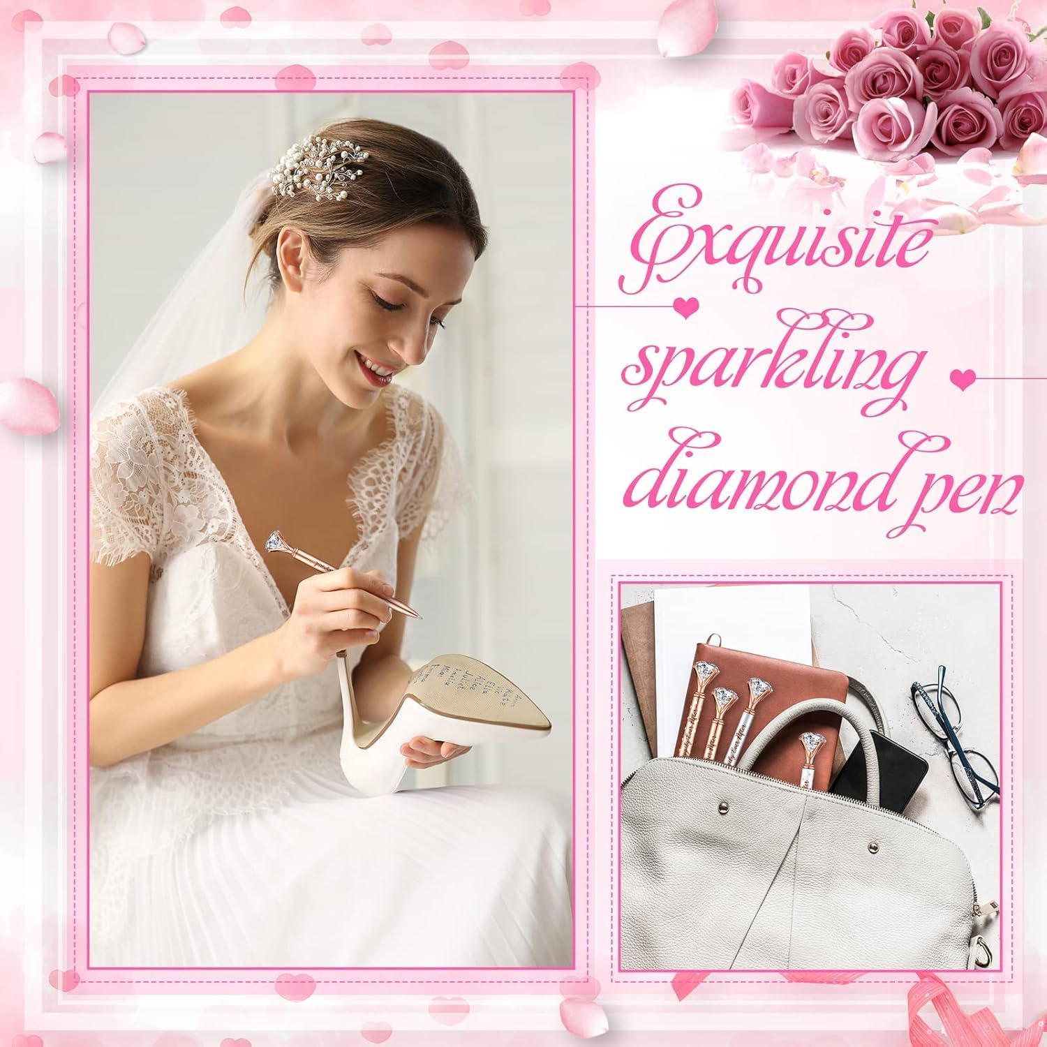 Yexiya 4 Pcs Bridal Shower Gifts Wedding Diamond Pens for Guests