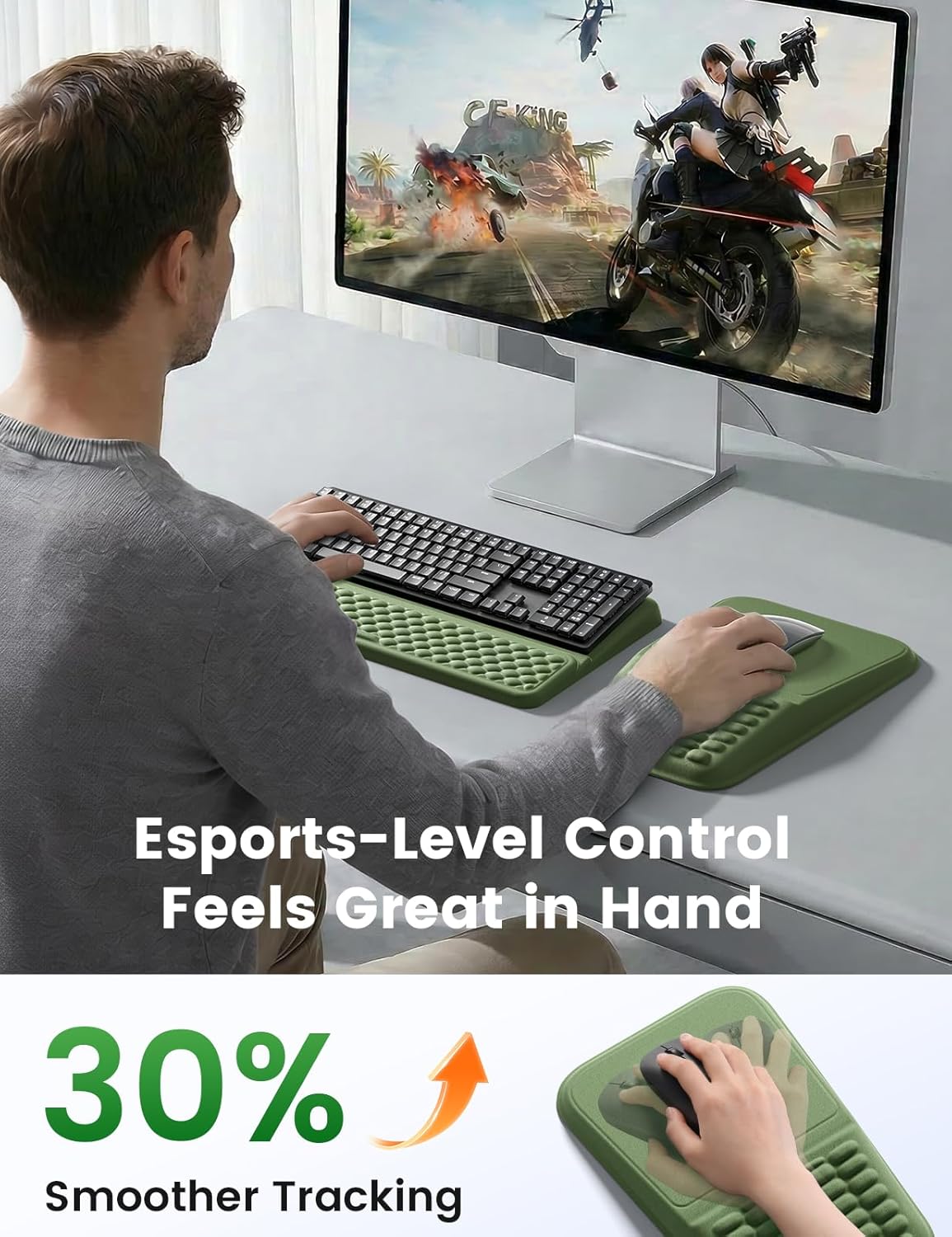 Vaydeer Keyboard Stand and Mouse Pad Set with Wrist Rest, Soft Memory Foam Wrist Support, Ergonomic Wrist Cushion for Desk, Relieves Carpal Tunnel Pain, Palm Hand Typing for Office, Gaming, Green