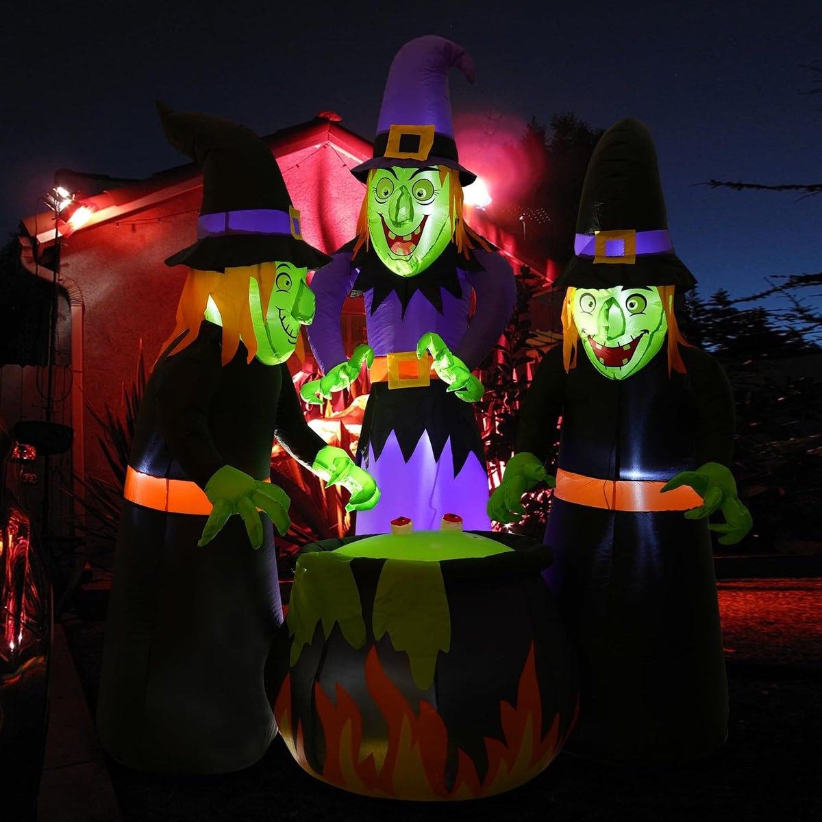 Double Couple 6FT Halloween Inflatables Outdoor Decorations,Three Witch Aroun...