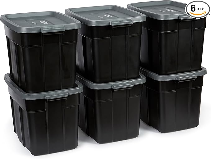 Rubbermaid 18 GAL 6 Pack Garage Storage Bins by Rubbermaid