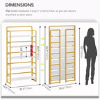4NM No Assembly Extra Wide 5 Tiers Folding Bookshelf Storage Shelves Vintage - Image 2