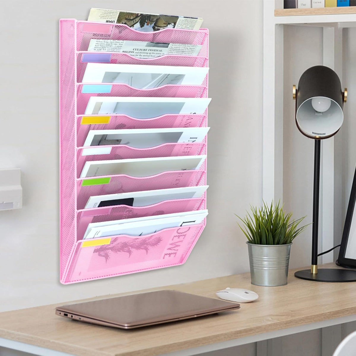 8 Pockets Mesh Wall File Holder Organizer Office Hanging File Folder Magazine...