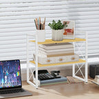 YINMIT Desktop Shelf Organizer, 2 Tier Office Shelves, Wood Desk Organizer - Image 2