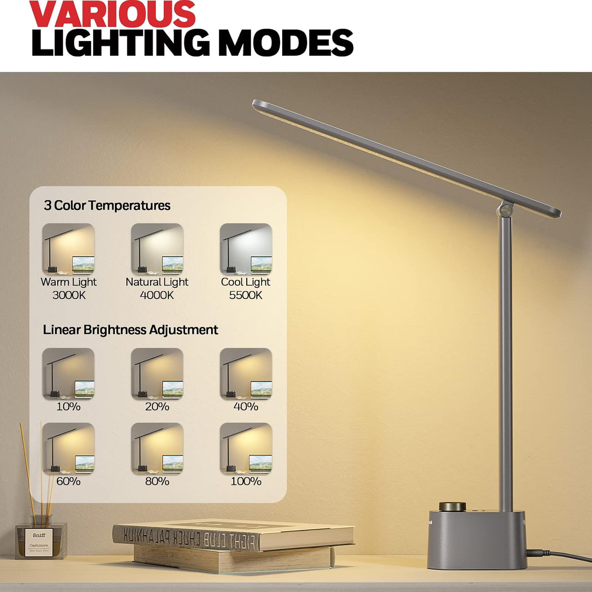 honeywell hwt-h01 led desk lamp, foldable & stepless, close-up detail