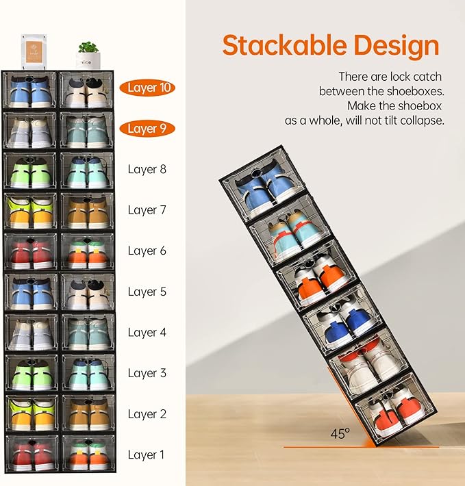 Amllas 12 Pack Shoe Boxes Stackable, Upgraded Sturdy Shoe Storage Boxes - Image 5