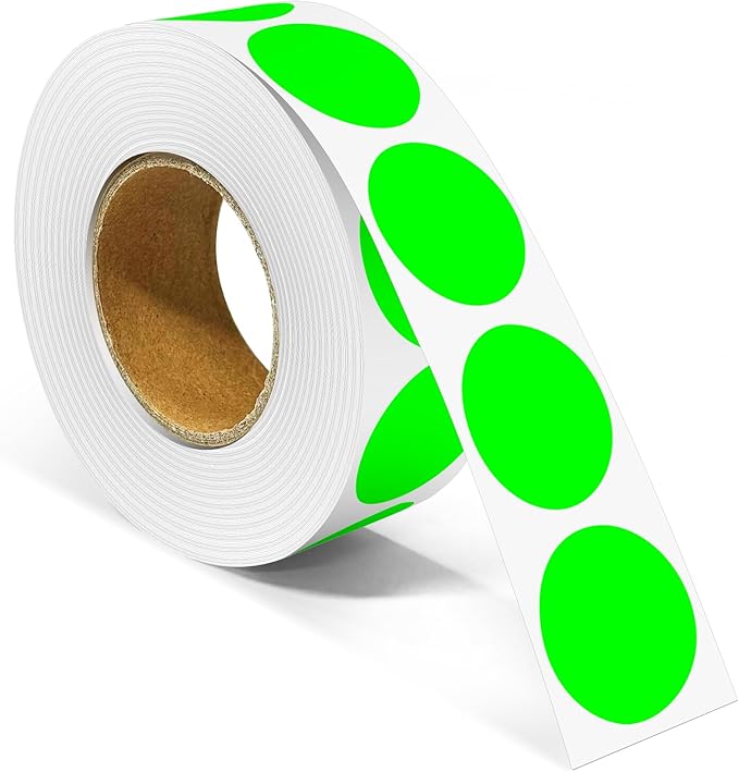 1 Inch Round Color Coding Labels, 1000 Dots Per Roll Fluorescent Green Color by Unknown