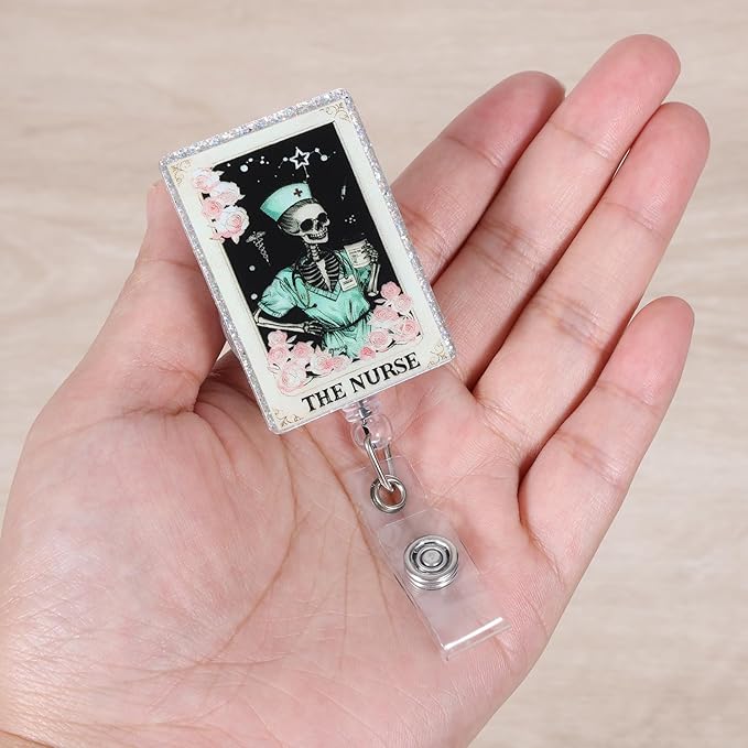 Funny Skeleton Nurse Badge Reel, Cute Retractable ID Card Badge Holder - Image 4