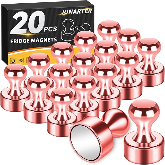 Junarter 20 Pack Magnetic Push Pins, Rose Gold Strong Fridge Magnets, by Junarter