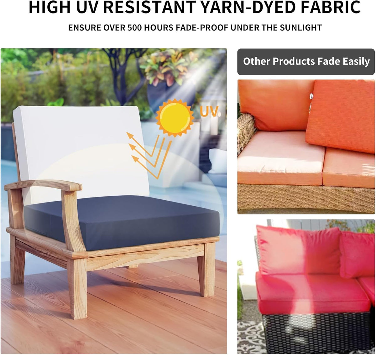 Easy-Going Waterproof Patio Cushion Covers 22x22x4 inch 4 Pack