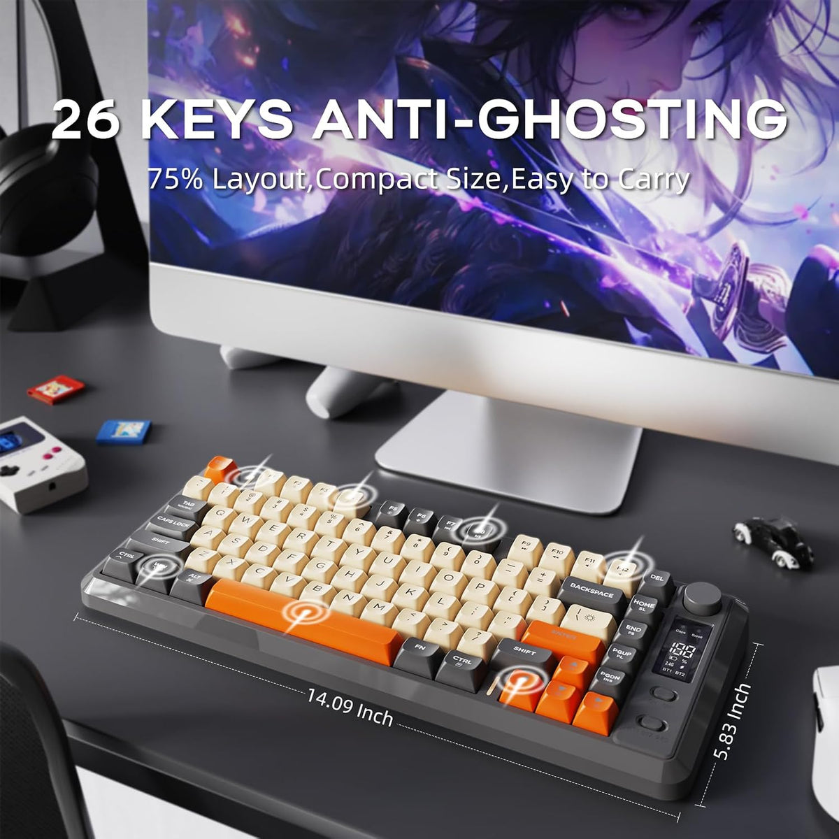 Free wolf M75 Wireless Gaming Keyboard Mechanical Feel Membrane - Dark Grey