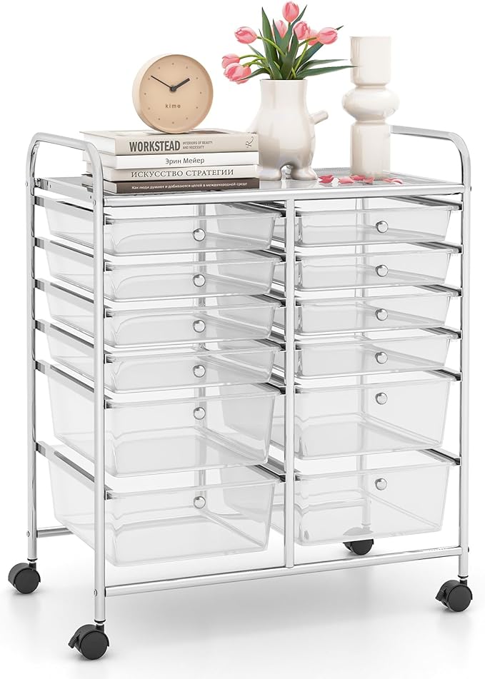 LDAILY 12 Drawer Rolling Storage Cart, Craft Cart Organizer on Wheels w/Metal by LDAILY