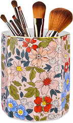 Jwest Pen Holder, Makeup Brush Holder Ceramic Shiny Gold Vintage Floral Flowers by Jwest