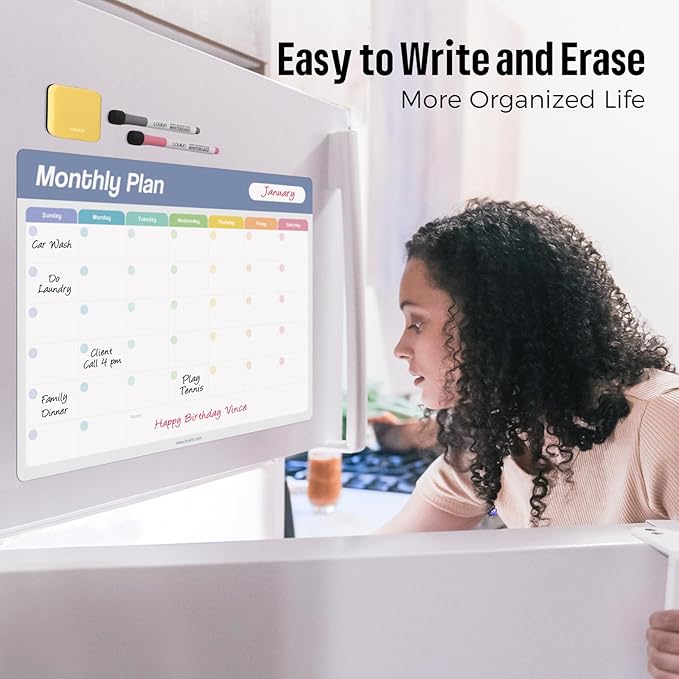 Loukin 17"x11.8" Monthly Dry Erase Calendar, Electrostatic Clings to All Shiny - Image 2