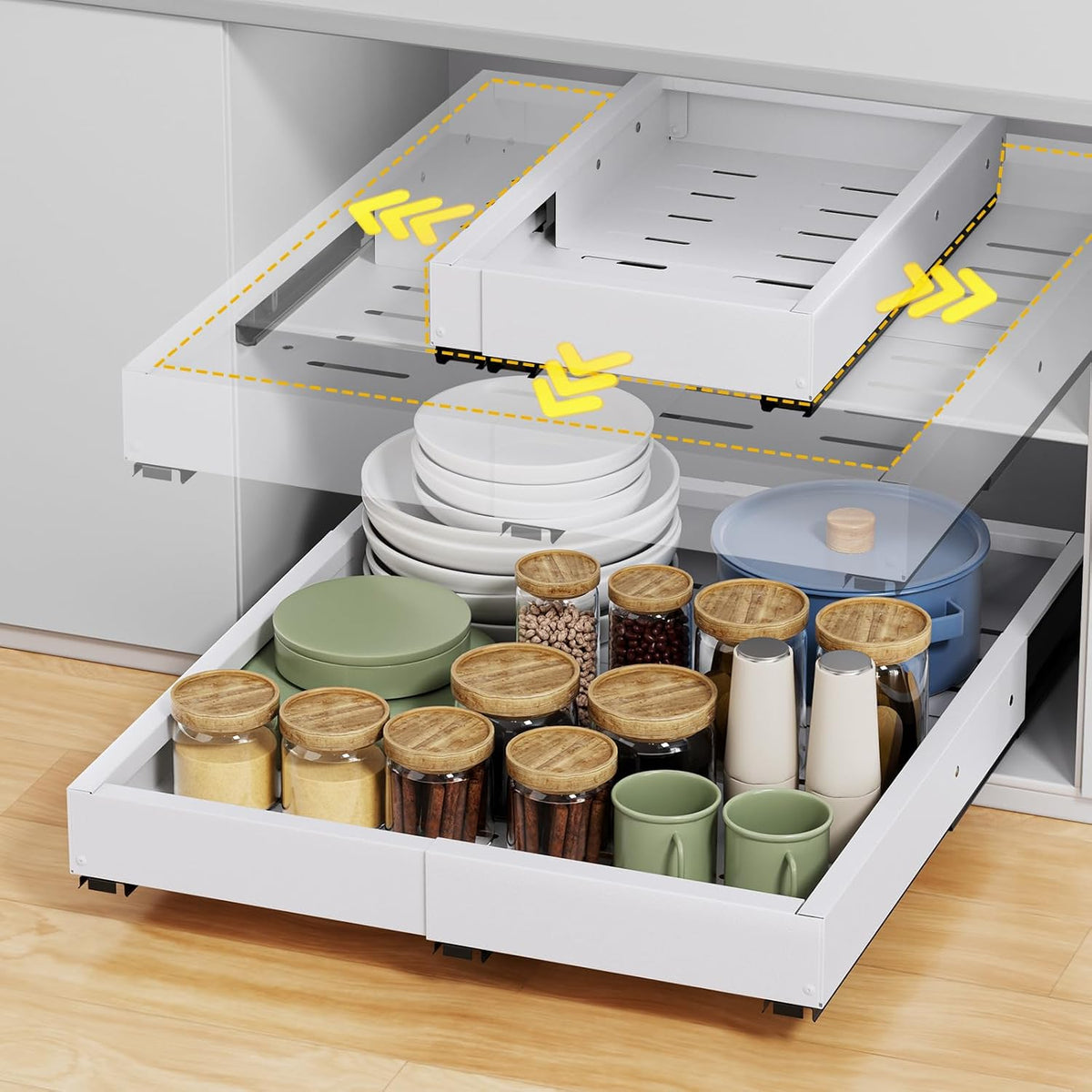 Pull Out Cabinet Organizer, Expandable Width (11.4"-18.9") Depth (1...