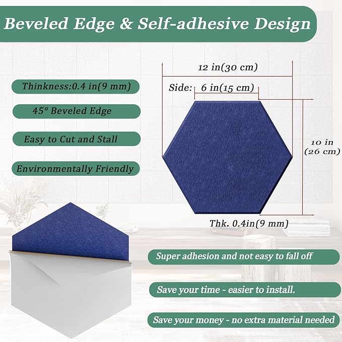 Hexagonal Acoustic Panels-12 Pack High-Density Sound Absorbing Panels - Image 4