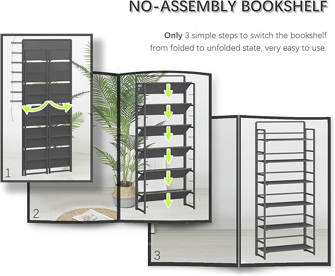 4NM No Assembly 6 Tiers Folding Bookshelf Storage Shelves Vintage Bookcase - Image 6