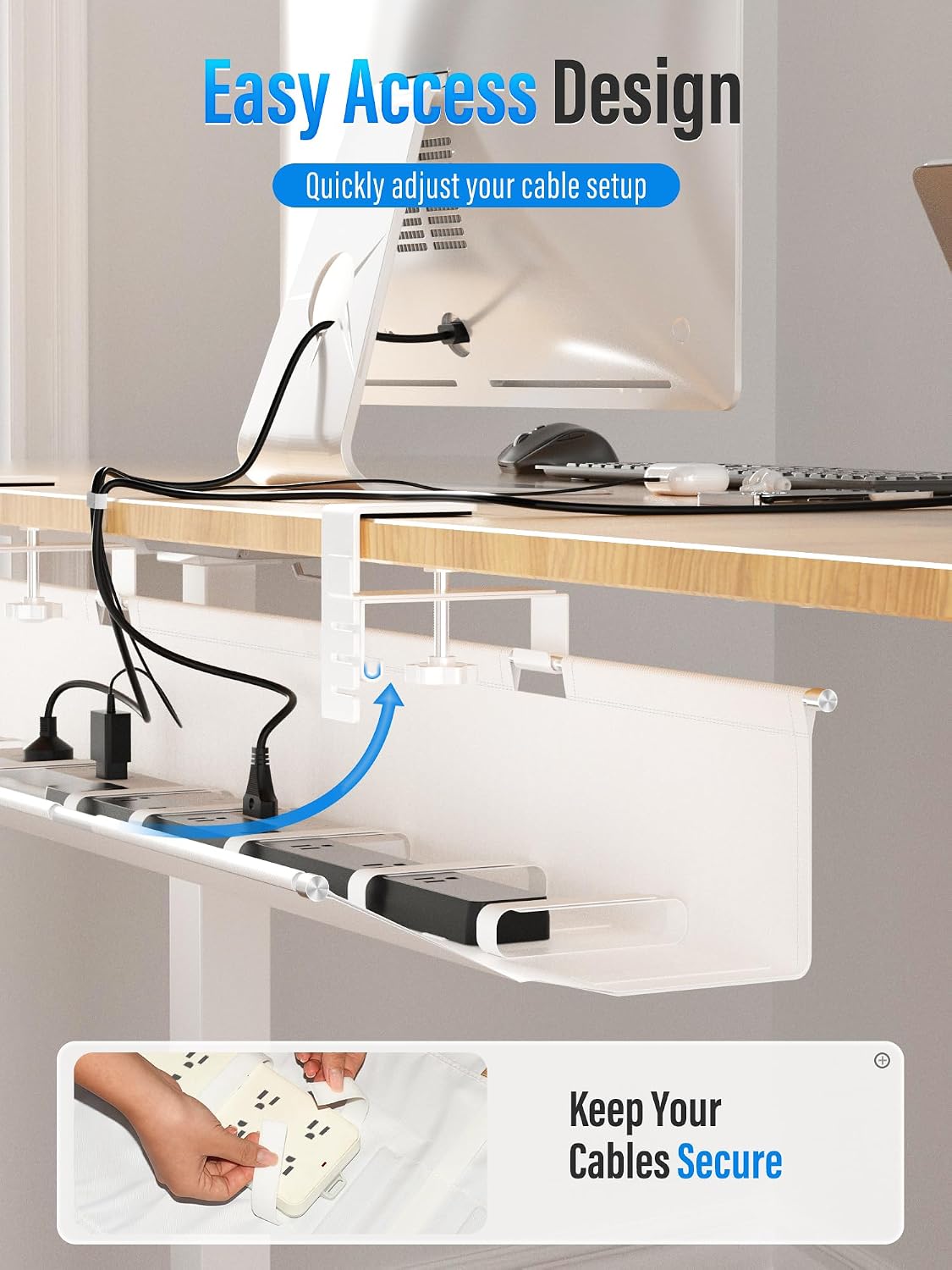 [Upgraded] Large Under Desk Cable Management Tray, Cinati Cable Management Un...