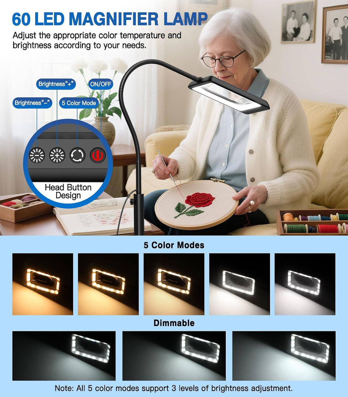 MoKo 10X Floor Magnifying Glass with Light and Stand, Extra Large Lens