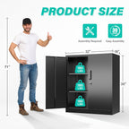 Metal Storage Cabinet Locked Steel Cabinet with 2 Adjustable Shelves,Office Cabinet Locking Tool Cabinets,Kitchen Storage Cabinets Metal Locker Small Counter Height Storage Cupboard 36" H