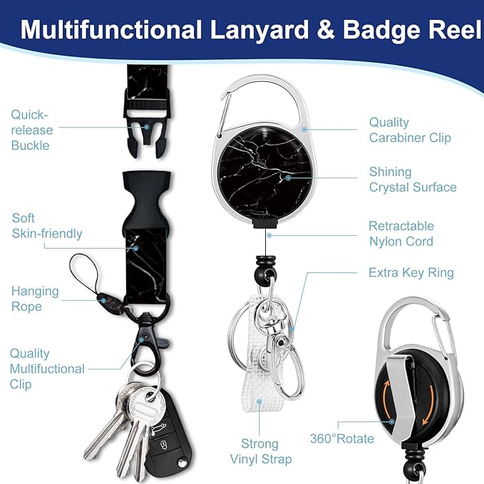 Black Marble Lanyards for Id Badges, Cute Badge Reel Heavy Duty - Image 5