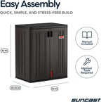 suncast 30" heavy-duty resin garage cabinet, lockable, dark, close-up detail