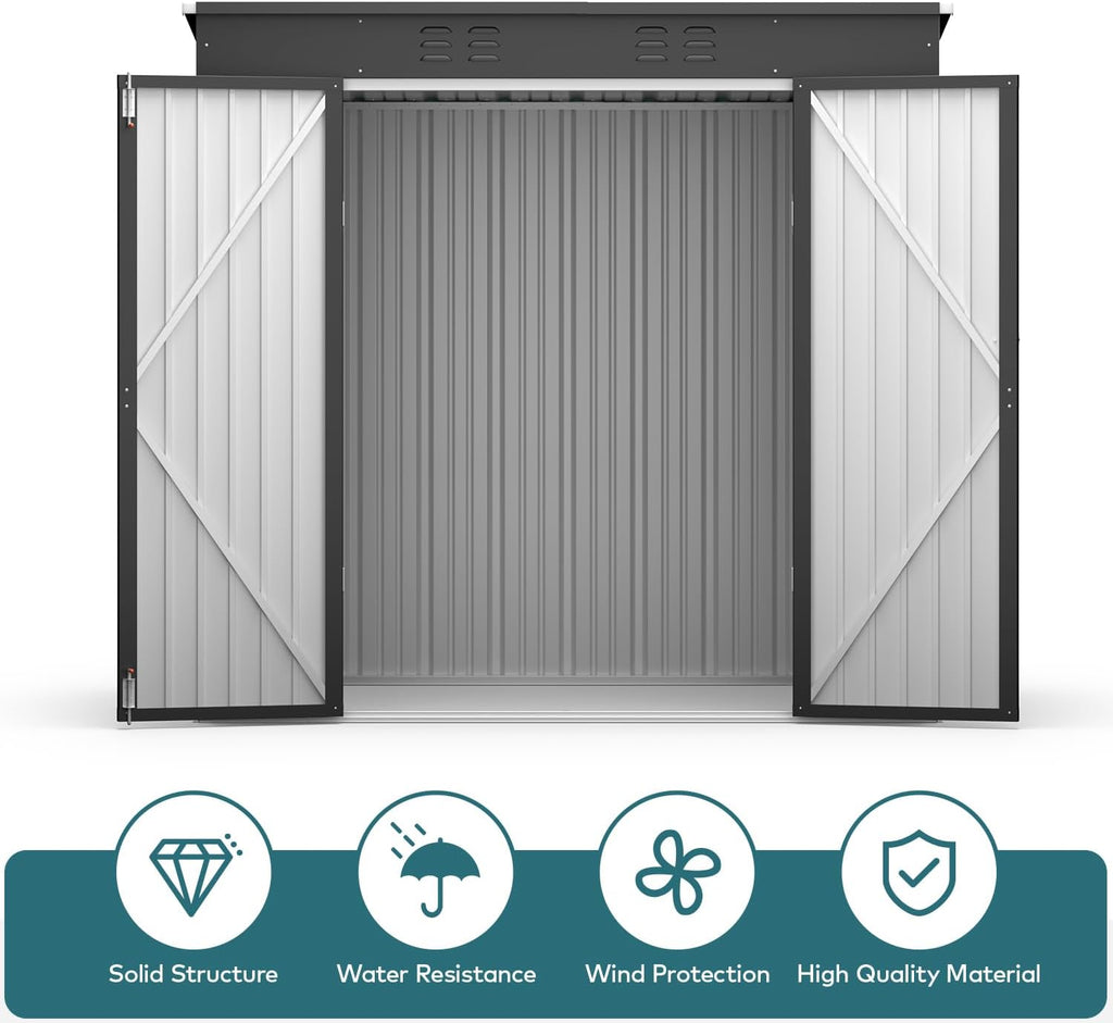 gizoon 6x4 ft outdoor shed, metal garden shed on a desk or shelf