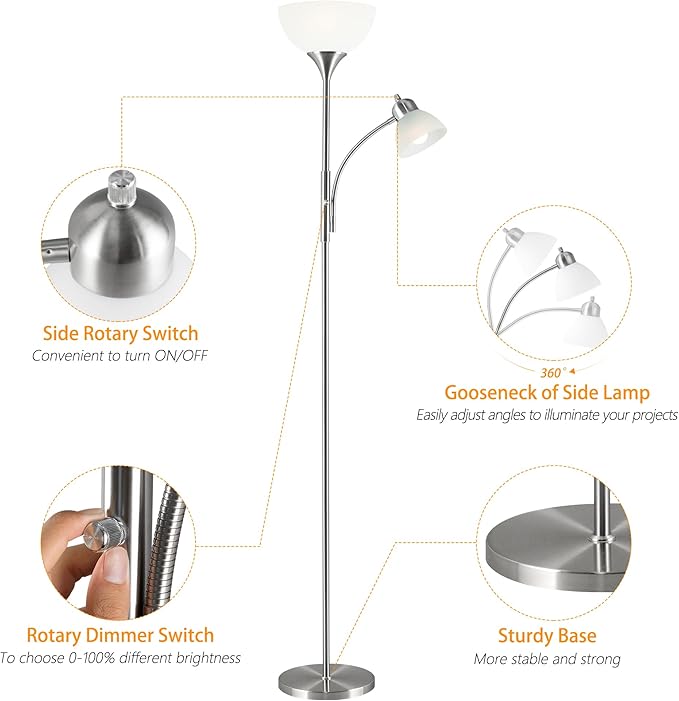 RISLG Floor Lamp, Dimmable Standing lamp, Stepless Dimming Brightness, Included - Image 4