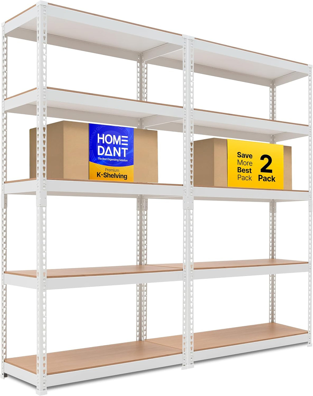 HOMEDANT 5 Tier Storage Shelves Adjustable Laminated Boltless Garage Metal