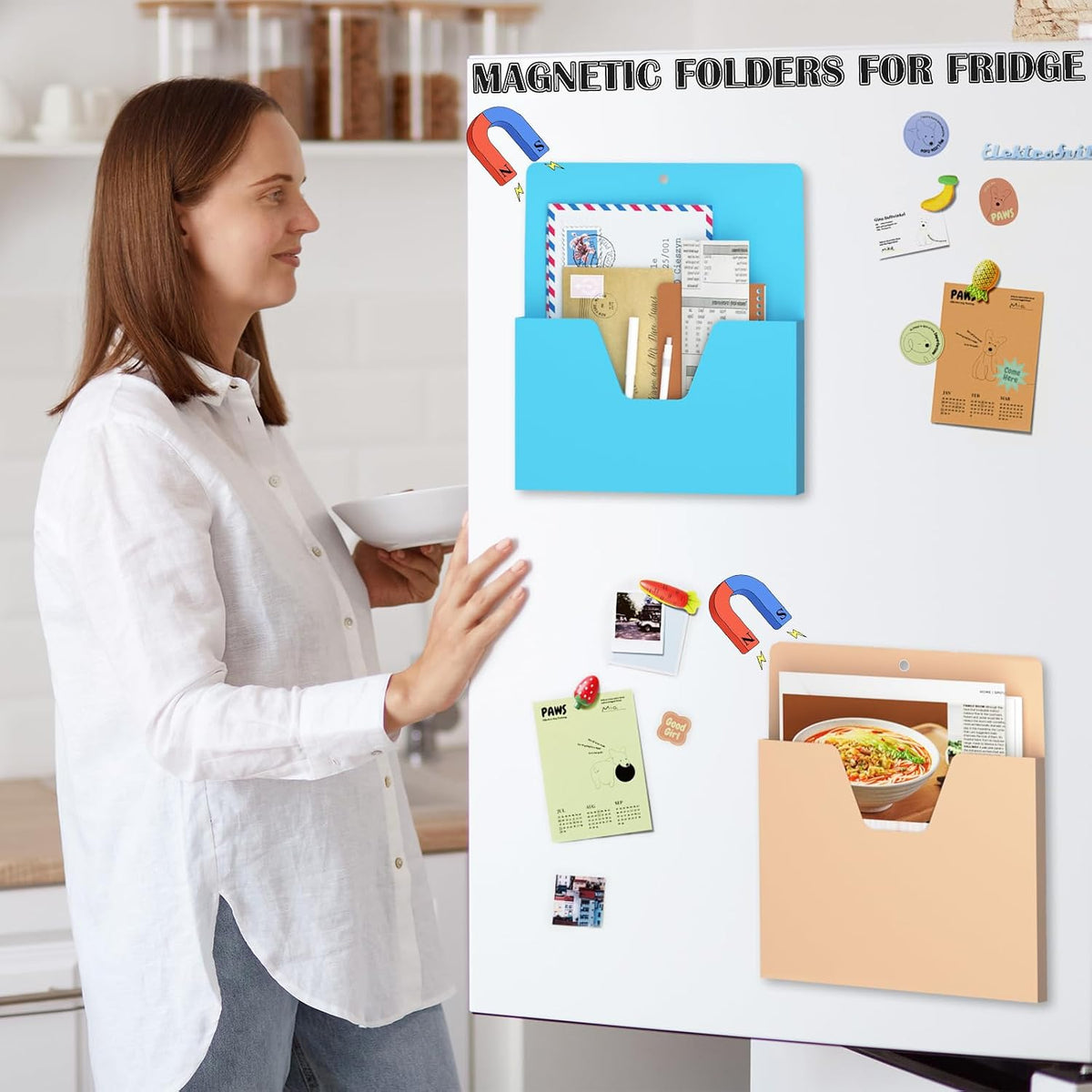 MFTEK Magnetic File Holder 6 Pockets Paper Holder, Hanging File Organizer Off...