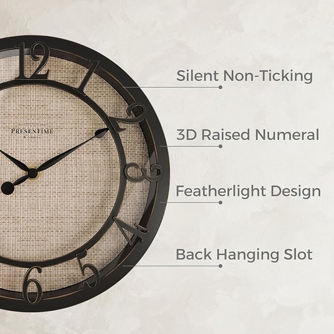 Presentime & Co 10" Farmhouse Series Wall Clock, Cottage Style, Faux Burlap - Image 2