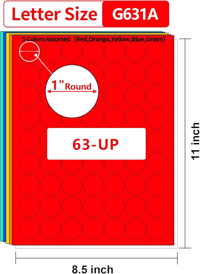 Gemsroyal 1 Inch Colored Round labels Printable, Colorful 1in Small Round - Image 2