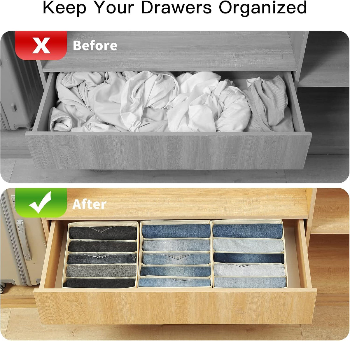 Qozary Jeans Pants Organizer for Closet, 4 Pack Drawer Organizers for Clothin...