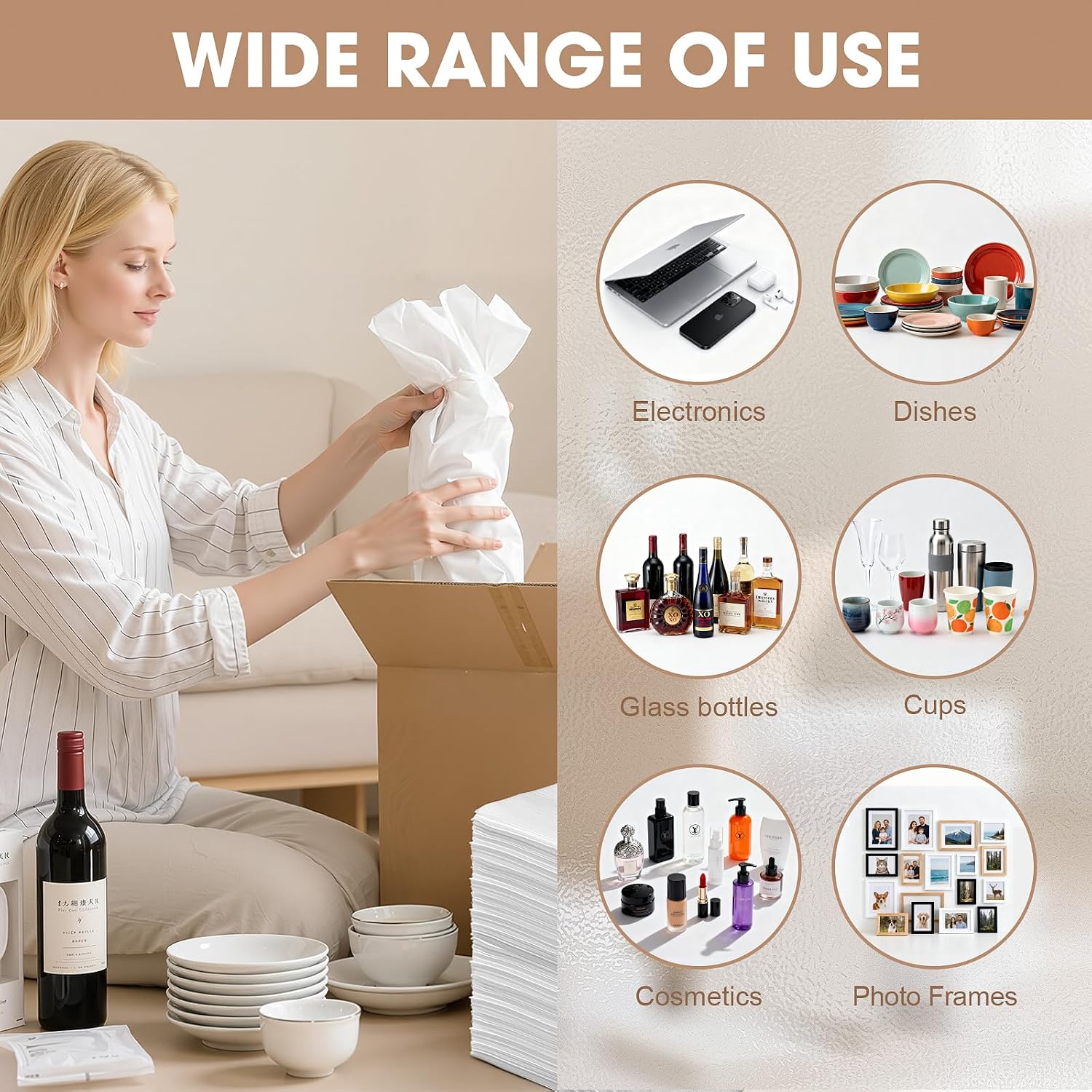 100 Pack Dish Packing Supplies for Moving, 12x12 Inch Cushion Foam Pouches | Large Foam Wrap Pouches Protecting Mugs,Cups,Glass,Frames,China and Dishes, Moving Supplies for Dishes
