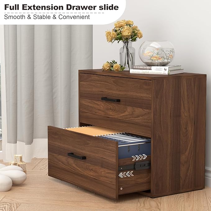 FATIGOS 2 Drawer File Cabinet, Wood Lateral Filing Cabinets, Wide Office File - Image 7