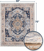 Office Chair Mat for Hard Floor - 60'' x 75'' Chair Mat for Hardwood and Tile Floors, Non-Slip Hard Floor Protection Mats for Rolling Chair Under Desk, Machine Wash (Beige & Blue)