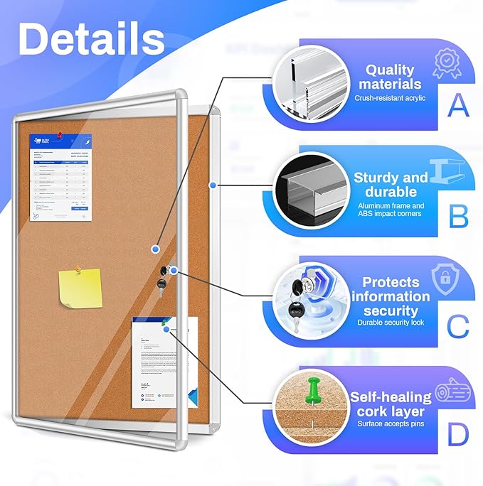 Magula 36"x24" Enclosed Bulletin Board Tamper-Proof Dispaly Case, Aluminium - Image 4