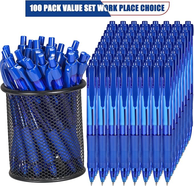 deegtran Pens Bulk, 100 Pack No Bleed Blue Ink Click Pens - Image 2