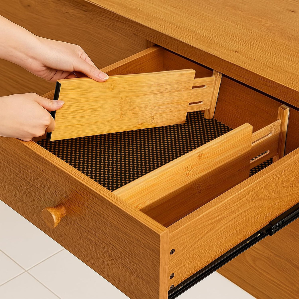 Bamboo Drawer Dividers 6 Pack with Non Slip Liner, Adjustable Expandable Draw...