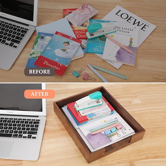 Bamber Wood Letter Tray Wooden Desk Organizer Paper Document File Tray - Image 4