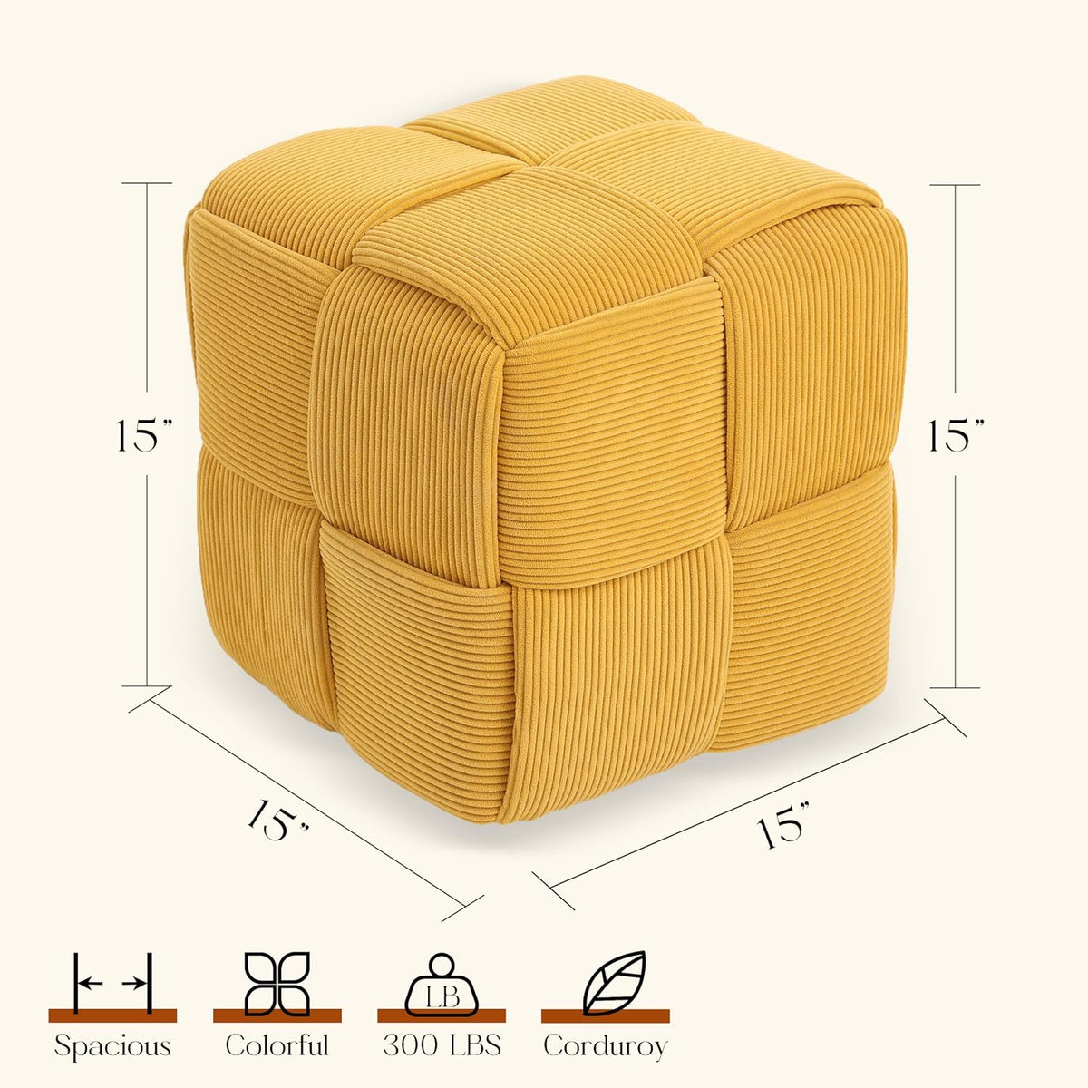Cmishe 15" Square Woven Corduroy Ottoman Footrest - Modern Vanity Stool ...