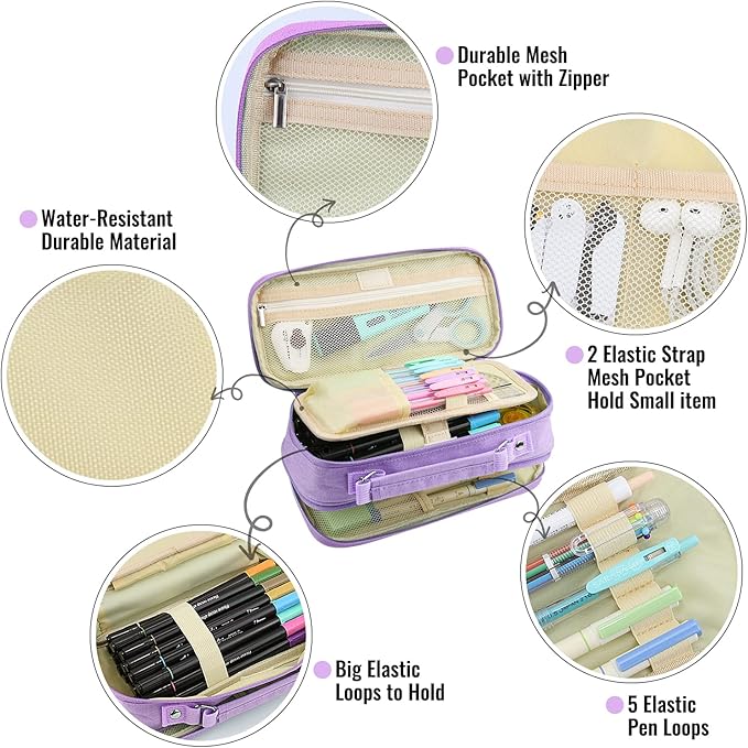 JOINPRO Pencil Case, Large Capacity Pencil Case Organizer; Double Zipper - Image 4