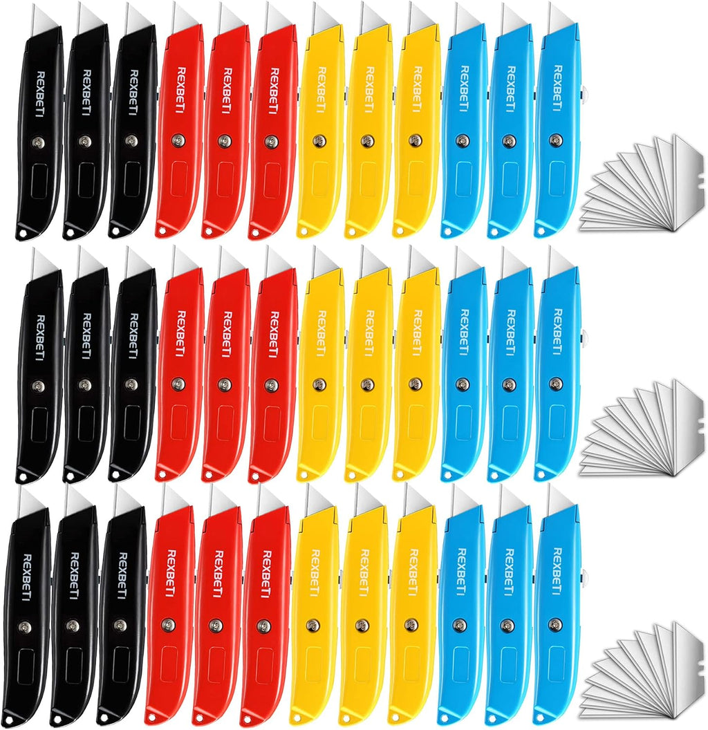 REXBETI 36 Pack Utility Knife Retractable Box Cutter, 4 Color Heavy Duty