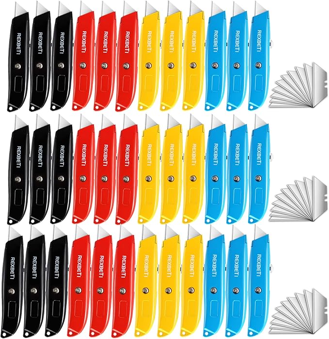 REXBETI 36 Pack Utility Knife Retractable Box Cutter, 4 Color Heavy Duty by REXBETI
