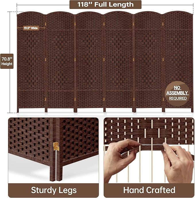 DURASPACE 6 Panel Room Divider, 6ft Tall Folding Privacy Screen, 19.5" Wide - Image 4