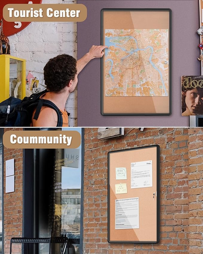 Mifuro 36"x24" Enclosed Bulletin Board, Lockable Weather-Resistant Aluminum - Image 8
